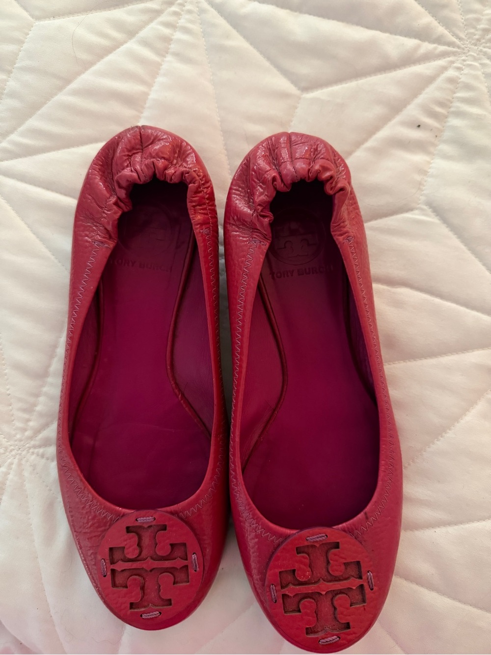 Tory Burch deep pink/red Leather Logo Ballet Flats